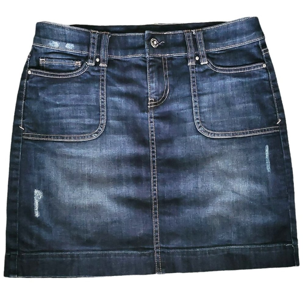 White House Black Market Women's Blue Medium Wash Embrace Life Denim Skirt Sz 2‎ - Picture 2 of 9